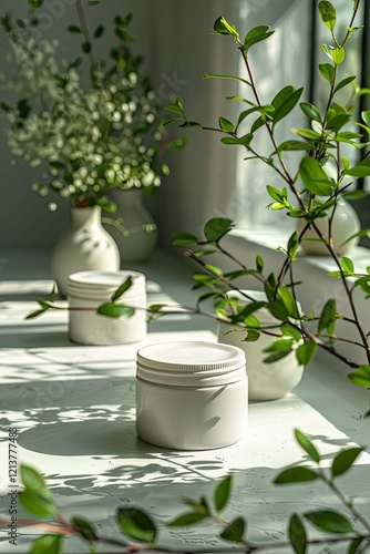 Wallpaper Mural Cream jar mockups on a white background with greenery accents showcasing clean and minimalist design aesthetic Torontodigital.ca