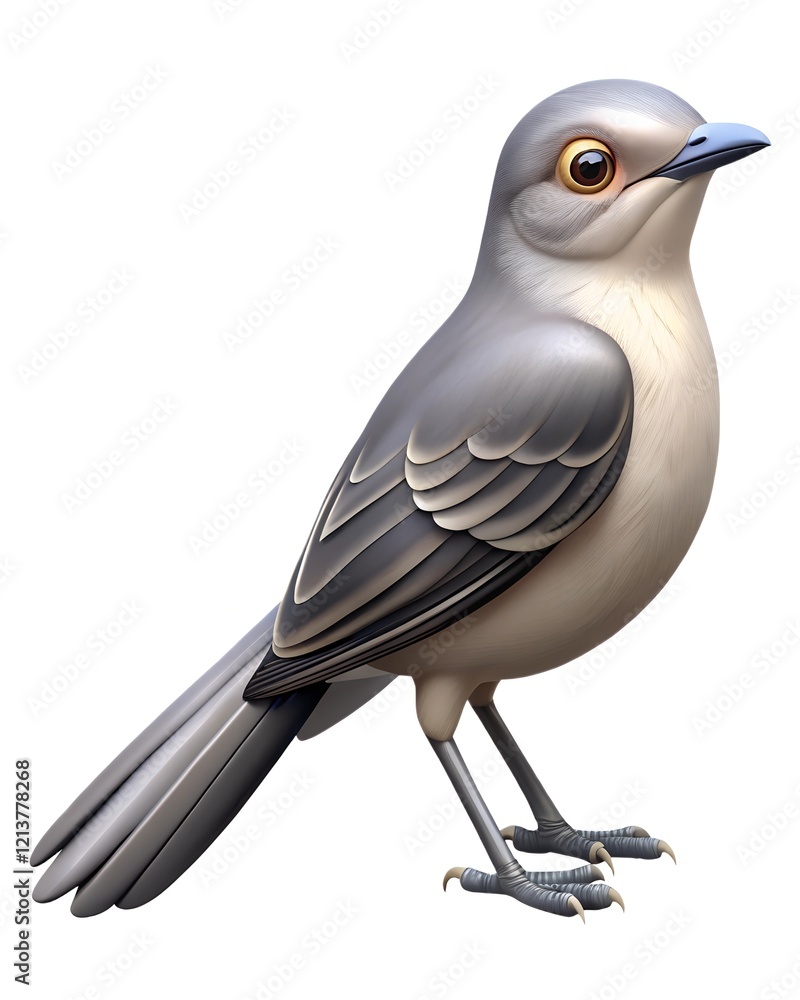 Obraz premium Northern mockingbird 3D render icon isolated on white background