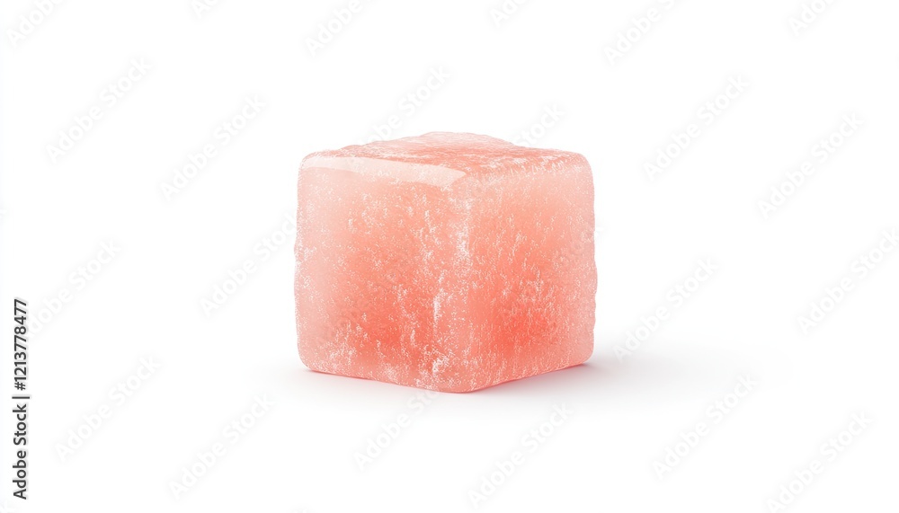 A single pink salt cube on a white background, showcasing its crystalline texture for culinary use A single pink salt cube on a white background, showcasing its crystalline texture for culinary use