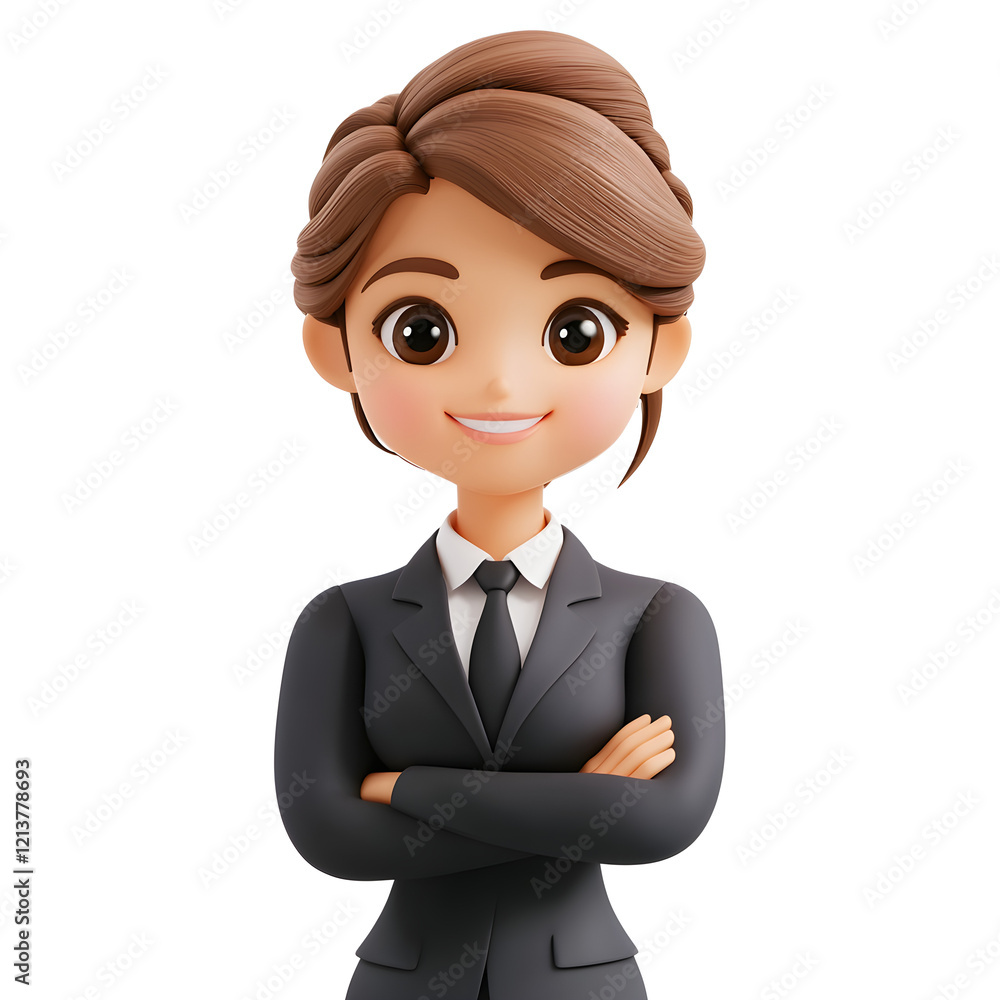A businesswoman with crossed arms and a professional smile, 3D icon A businesswoman with crossed arms and a professional smile, 3D icon
