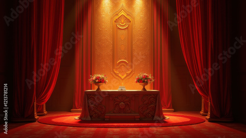 Elegant Gold & Red Stage Ceremony Background - Luxury