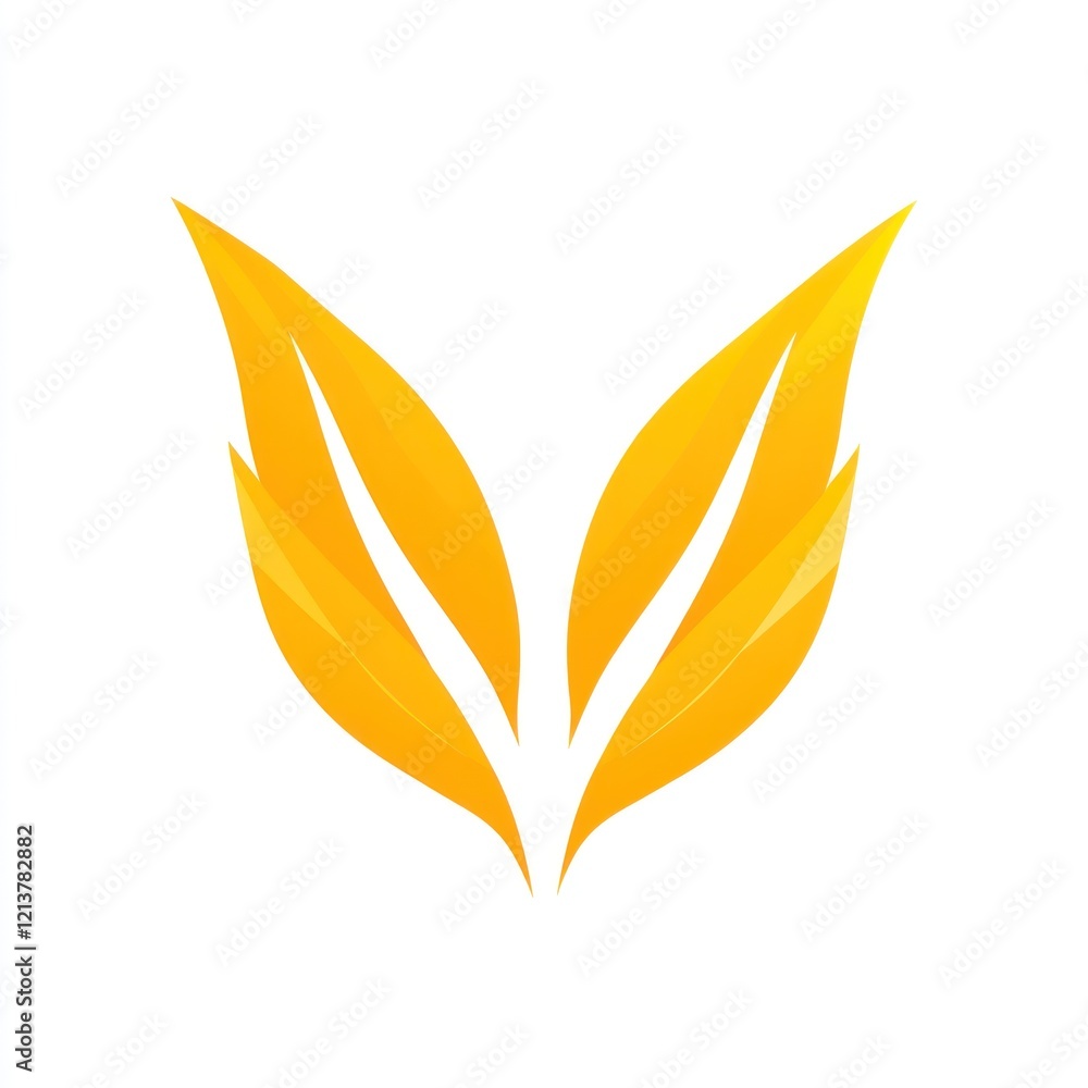 Two yellow leaves curving together, abstract design, for brand or logo Two yellow leaves curving together, abstract design, for brand or logo