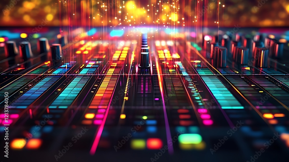 Vibrant Neon Soundboard Mixing Console Digital Audio Vibrant Neon Soundboard Mixing Console Digital Audio