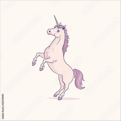 Unicorn rearing up on hind legs on plain background, illustration, possible for children's art photo