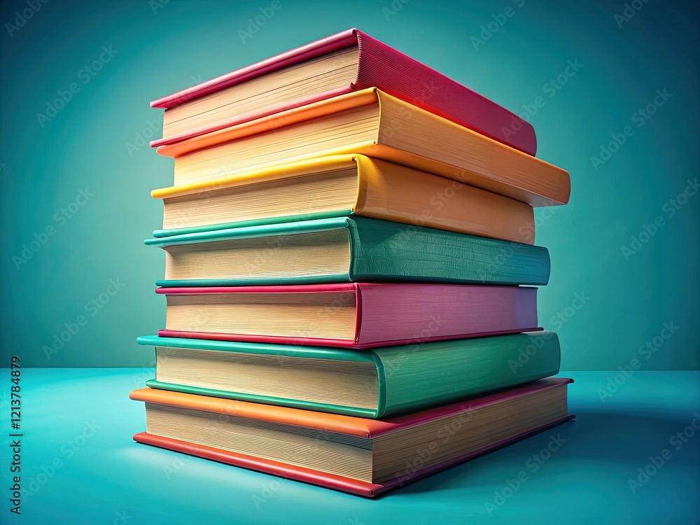 Colorful Stack of Books on Vibrant Gradient Background - Stock Photo Colorful Stack of Books on Vibrant Gradient Background - Stock Photo