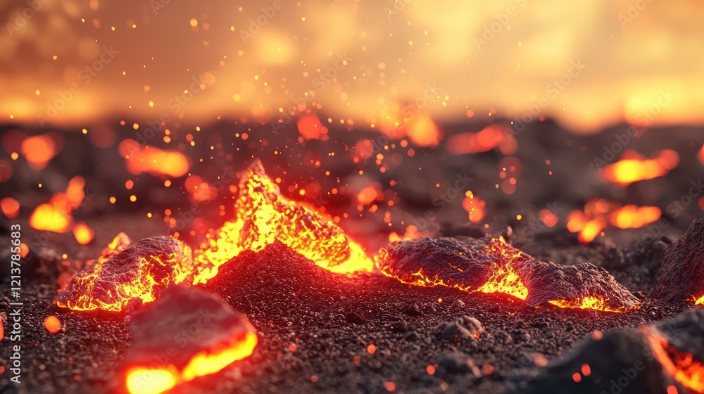 A captivating view of molten lava flowing across a rocky surface, illuminated by the warm glow of a nearby eruption, creating a dramatic and fiery landscape. A captivating view of molten lava flowing across a rocky surface, illuminated by the warm glow of a nearby eruption, creating a dramatic and fiery landscape.