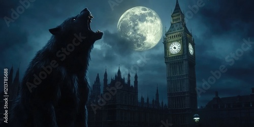 Howling Werewolf London Nighttime Full Moon Big Ben