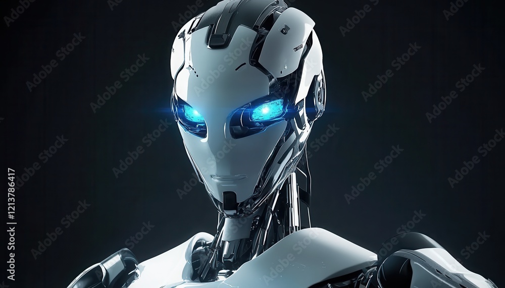 Futuristic Robot with Glowing Blue Eyes and Sleek Metallic Design Futuristic Robot with Glowing Blue Eyes and Sleek Metallic Design