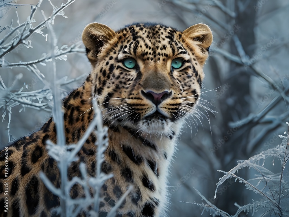 Fototapeta premium Majestic Leopard in Frosty Wilderness