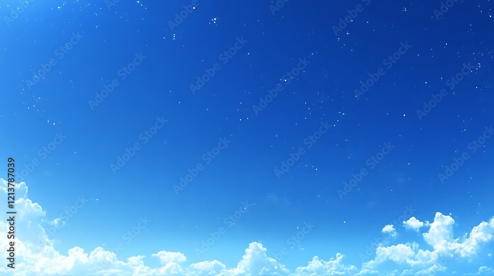 Fototapeta premium Vivid Blue Sky With Fluffy Clouds and Scattered Specks