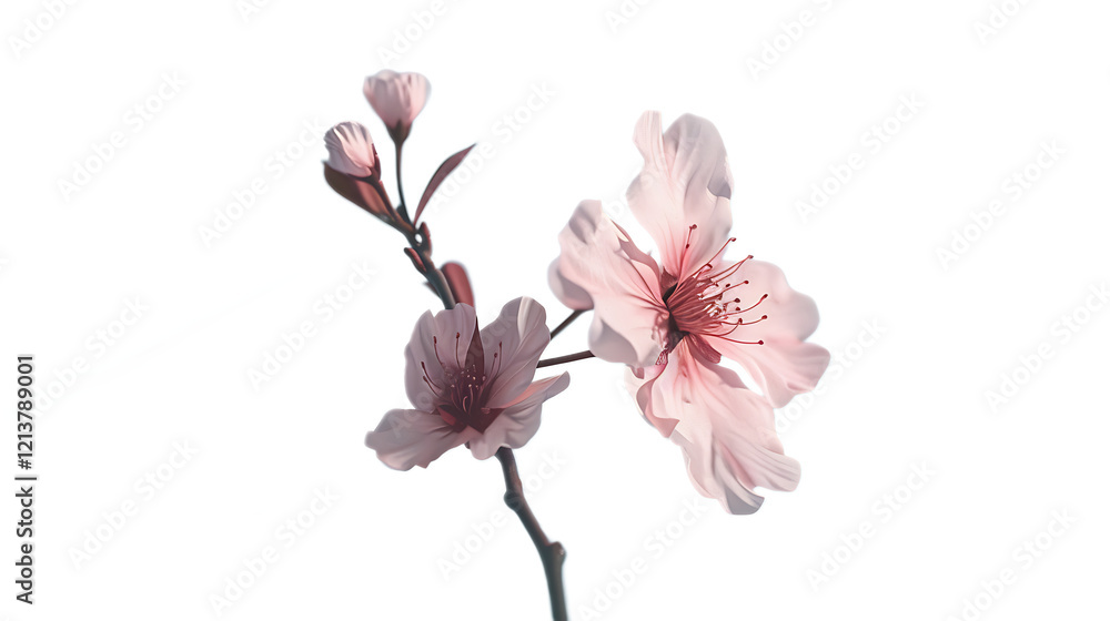A pale pink cherry blossom flower against a transparent background. A pale pink cherry blossom flower against a transparent background.