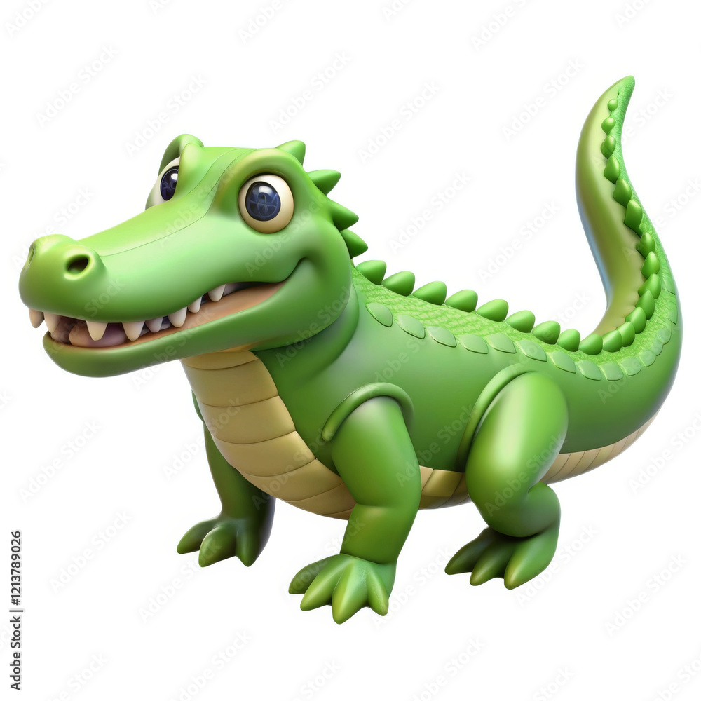 Naklejka premium cute green cartoon crocodile with cheerful expression and detailed features