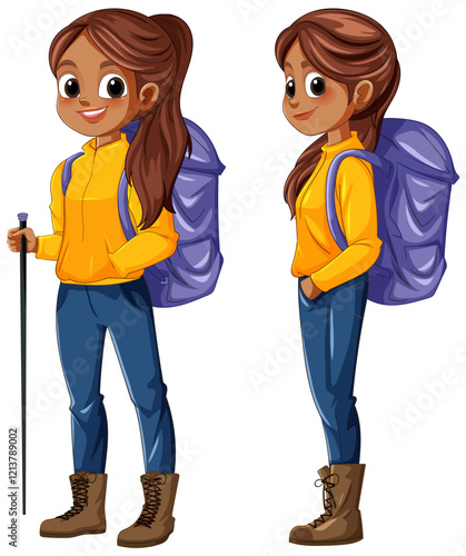 Adventurous Girl with Backpack Illustration