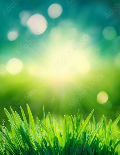 green spring abstract blurred background with sun and lights