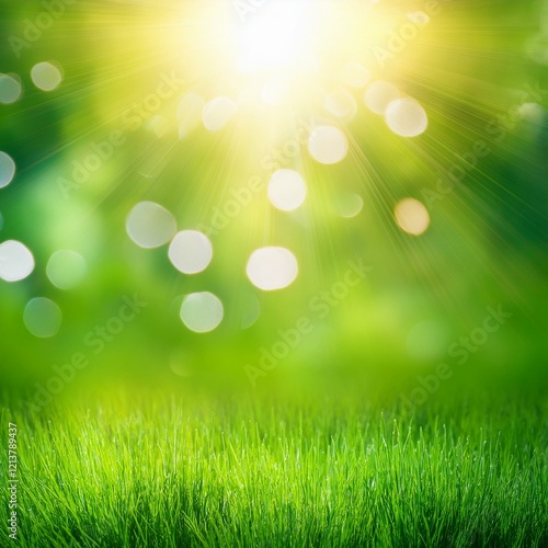 green spring abstract blurred background with sun and lights