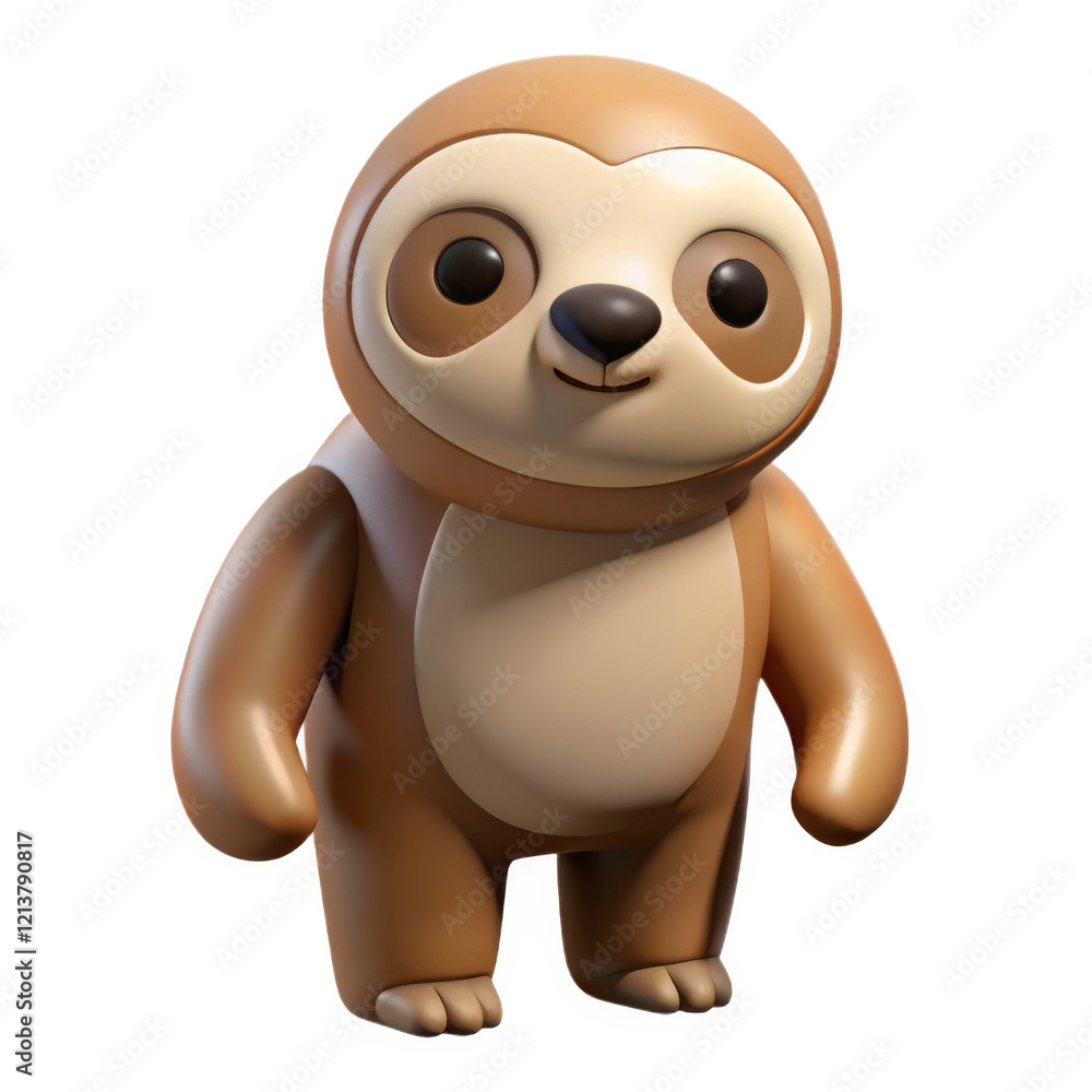 cute 3D cartoon sloth character with cheerful expression on white background