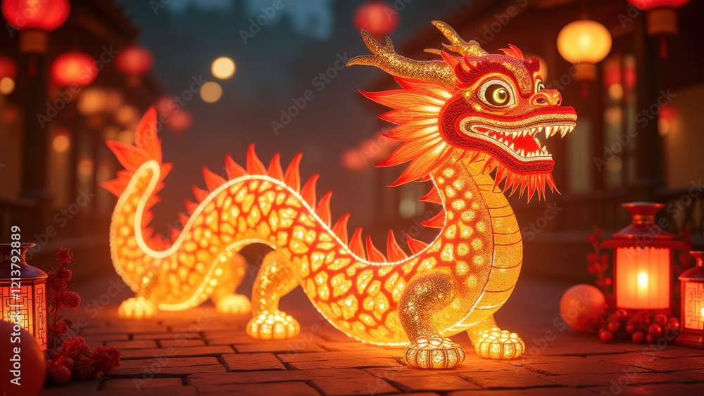 Illuminated Dragon Lantern, Chinese New Year - Lunar New Year Illuminated Dragon Lantern, Chinese New Year - Lunar New Year