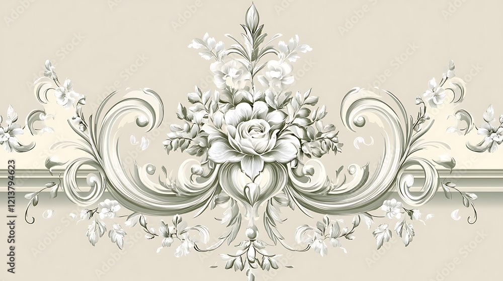 Elegant Floral Design with Ornate Scrollwork and Roses Elegant Floral Design with Ornate Scrollwork and Roses