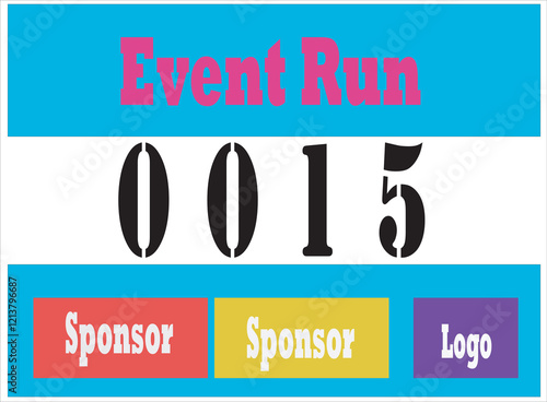 Blue colored marathon number bib isolated on white