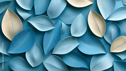 Seamless 3D Decorative Leaf Pattern in Blue and Green Tones for Abstract Background Texture photo