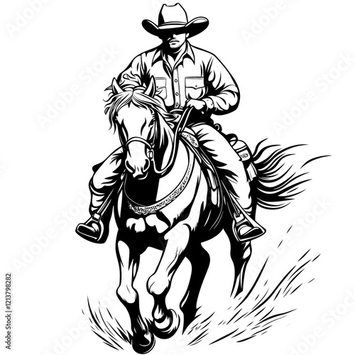 Wallpaper Mural Black and white vector graphic of a cowboy riding a horse Torontodigital.ca