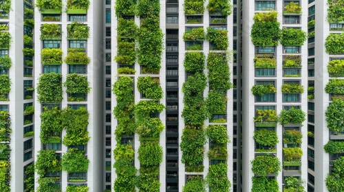 Lush Greenery on Modern Building Facade Urban Oasis