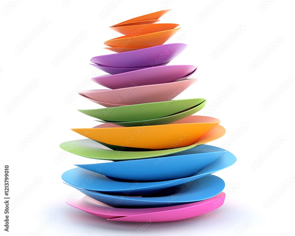 Colorful plates stacked, studio shot, white background, design element