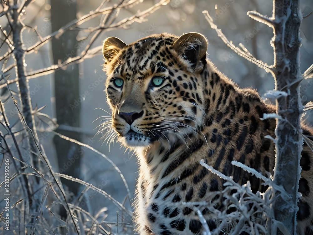 Fototapeta premium Majestic Leopard in Frosty Wilderness