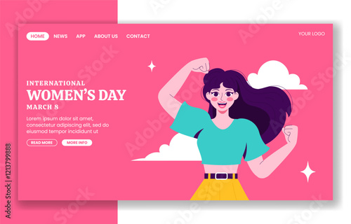 Flat Hand-Drawn Cartoon Templates for International Women's Day Social Media Landing Page