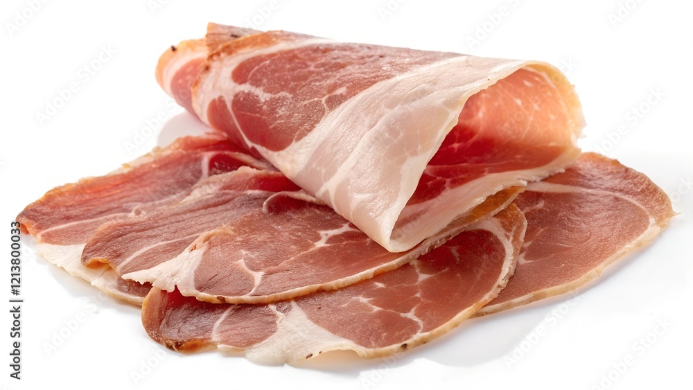 Italian prosciutto crudo. Jerked ham, isolated on white background.
Italian prosciutto crudo. Jerked ham, isolated on white background.