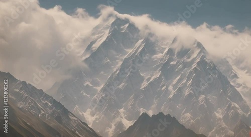Pakistan's Karakoram Mountains are shrouded in low clouds on a clear day