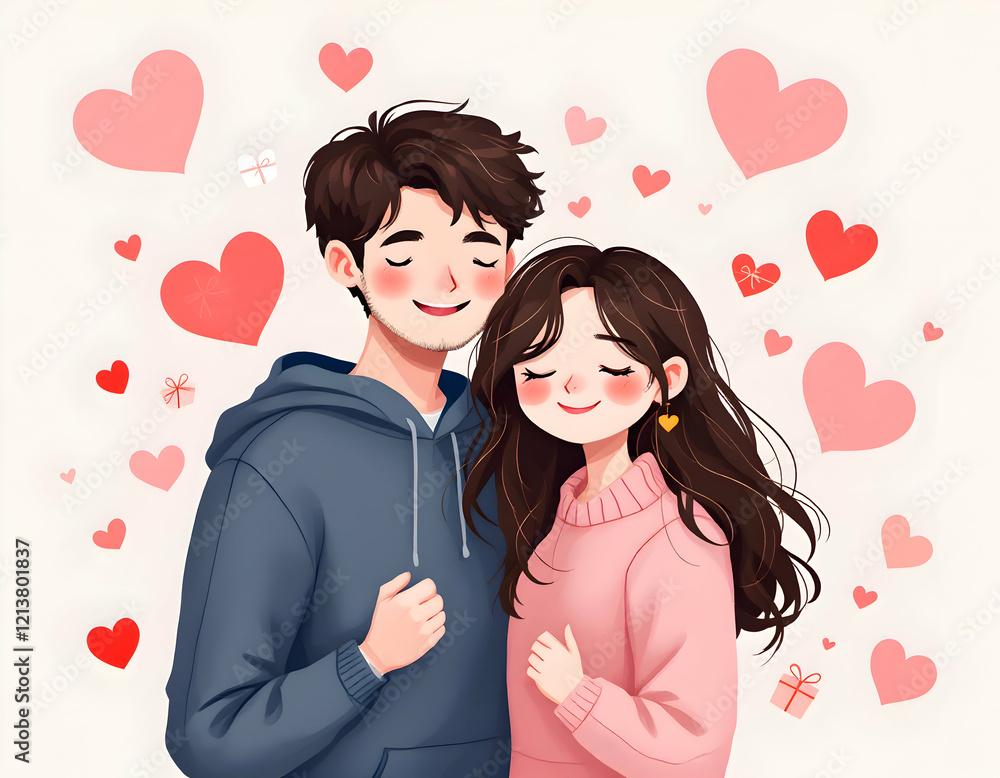 Lovely Couple in Love, Valentine's Day Illustration Lovely Couple in Love, Valentine's Day Illustration