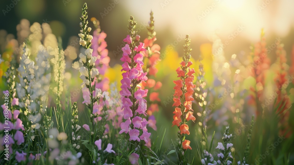 Obraz premium A field of flowers with a bright sun shining on them. Generative AI