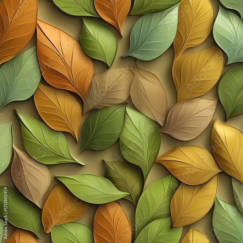 Captivating 3D Leaf Pattern with Earthy Autumn Hues for Elegant Decor and Wallpapers