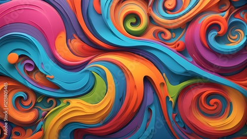 Abstract vibrant swirls of colorful paint create a dynamic and energetic background.