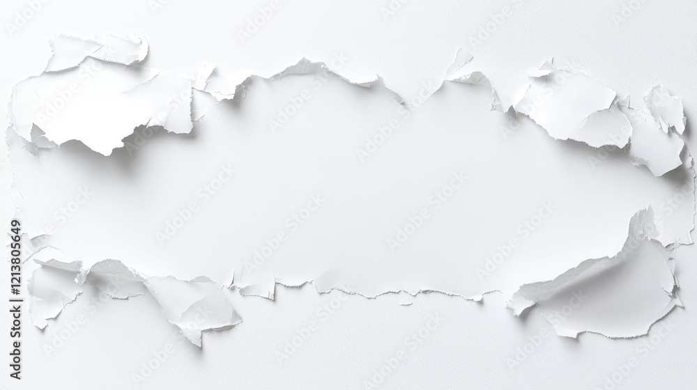 Torn paper frame, white background, copy space, design element Torn paper frame, white background, copy space, design element