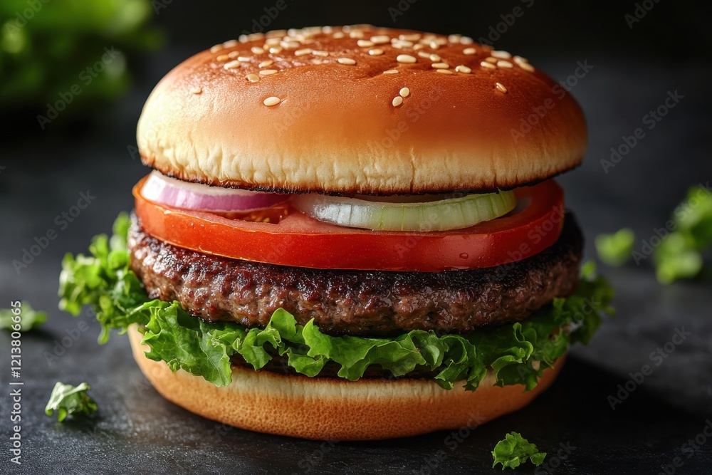 Floating Burger Displaying All Its Flavorful Layers Perfect for Fast Food Promotions and Recipes Floating Burger Displaying All Its Flavorful Layers Perfect for Fast Food Promotions and Recipes