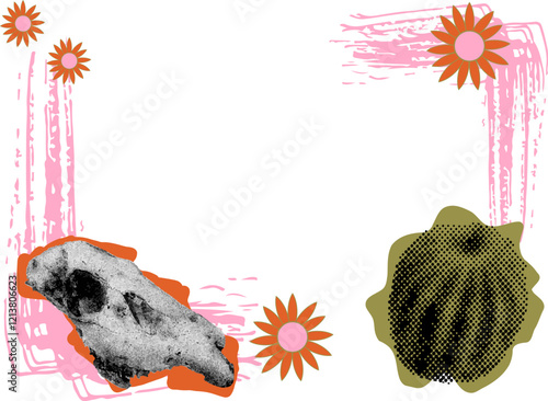 Trendy Groovy Collage frame in Wild West style. Cowboy boho design