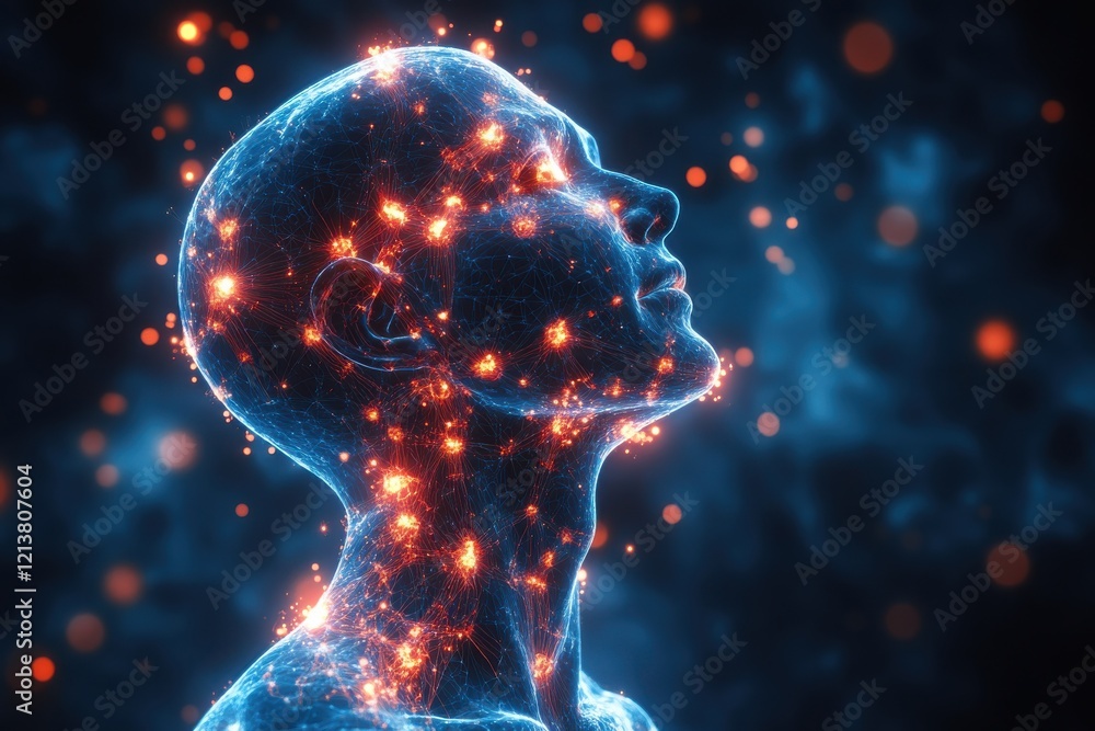 Illustration of Fibromyalgia Pain Characterized by Glowing Effects for Medical Use Illustration of Fibromyalgia Pain Characterized by Glowing Effects for Medical Use