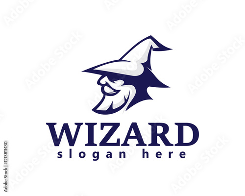 creative bearded and moustache cross face wearing a wizard hat mascot logo design