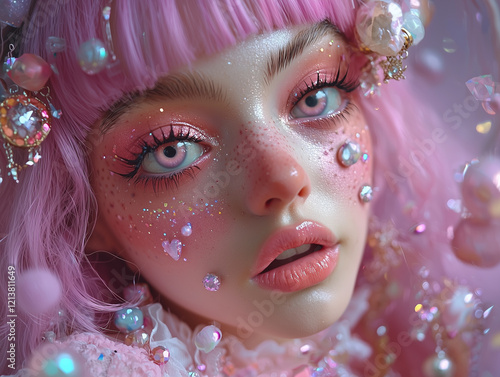 person with babydoll makeup, showcasing large eyes, rosy cheeks