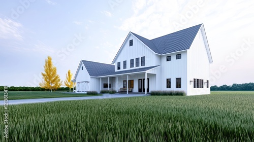 Wallpaper Mural Modern Farmhouse in Green Field Torontodigital.ca