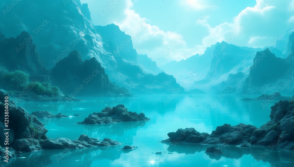 Fototapeta premium Serene Turquoise Landscape with Majestic Mountains