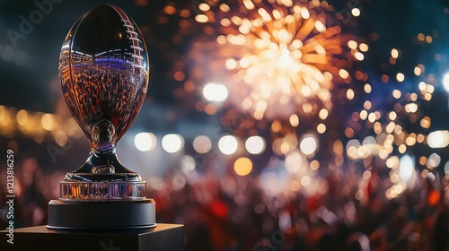 Stunning Photograph of Lombardi Trophy on Podium with Celebration Background
