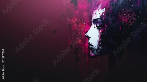 Abstract Painting of a Woman with Fireworks
