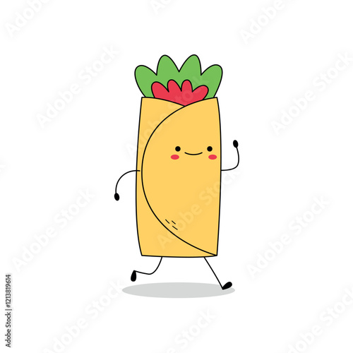 Cute burrito cartoon character running doodle