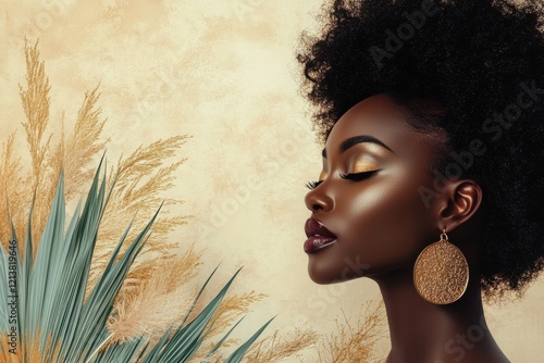 A stunning black woman using neutral skincare products. Generative Ai