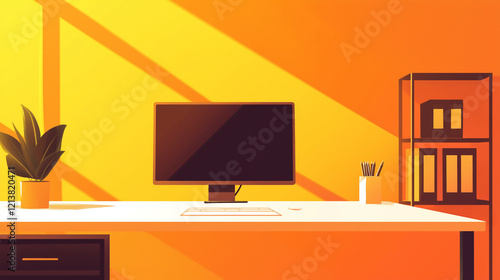 Wallpaper Mural Modern Office Interior with Vibrant Warm Tones, Glass Walls, Minimalistic Furniture, and Natural Plants in a Bright Contemporary Workspace Torontodigital.ca