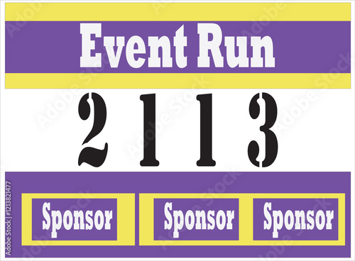 Purple colored marathon number bib isolated on yellow