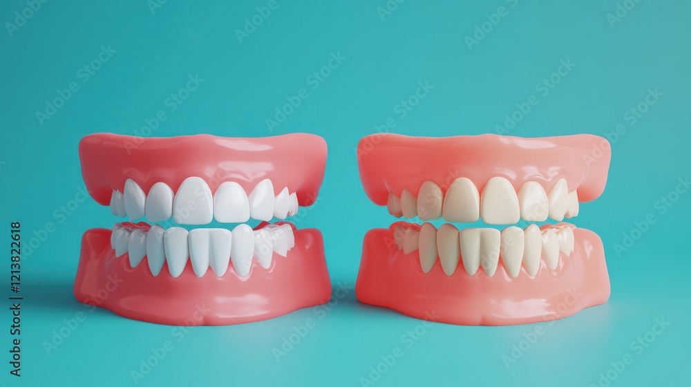 Obraz premium 3D Cute healthy tooth,tooth character with toothbrush ,Dental care illustration set,childrens dentistry concept,pain and lean on other teeth cause of tooth decay,dental care for kids.